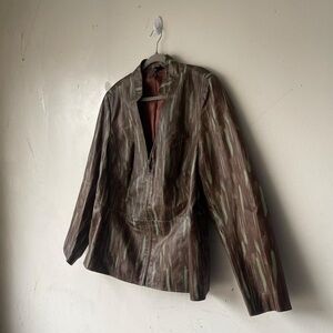 Vintage Y2K Venezia Brown Green Patterned Printed Suede Jacket Size 18/20